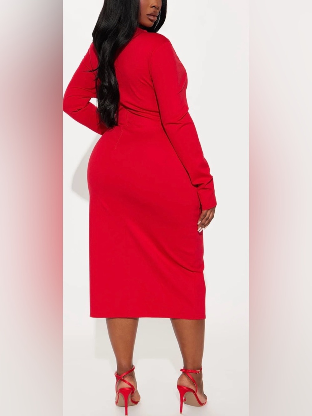 NWT fashion nova Red scoop Neck Long Sleeve belted Midi Dress size XL - Picture 5 of 5